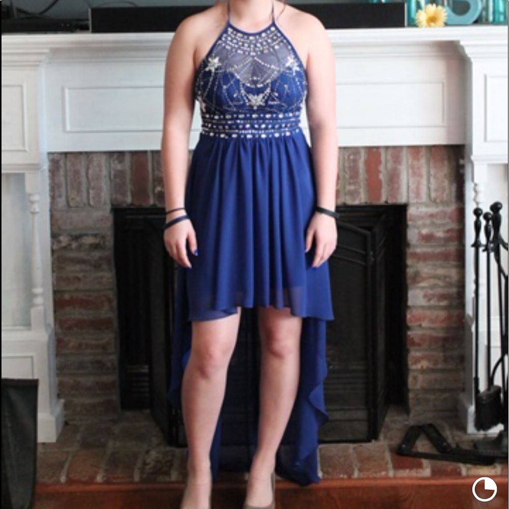 Royal blue/silver high low homecoming dress